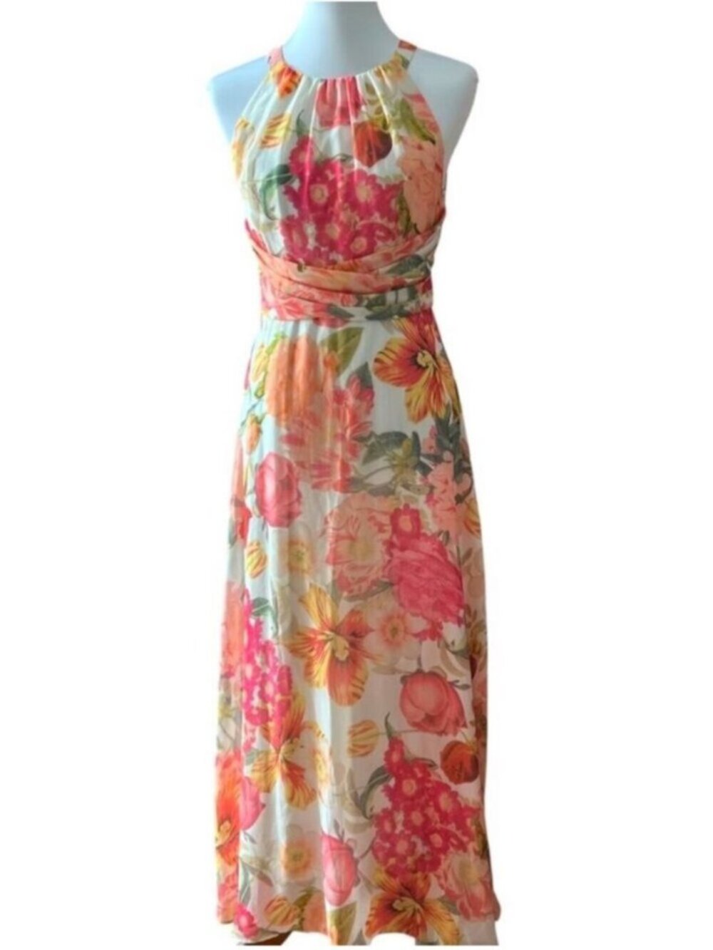 Adrianna Papell Dress 6 Fall Floral Gown Small Formal Maxi Fairy Wedding Guest